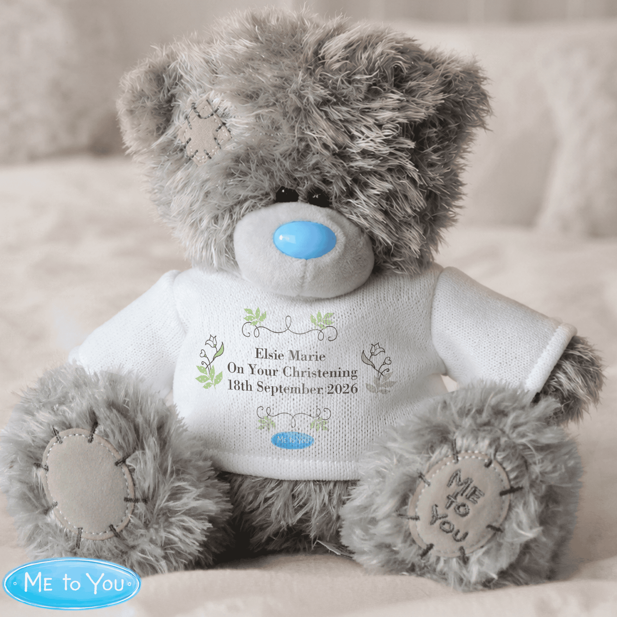personalised me to you religious teddy bear with any message over 3 lines perosnalised on the jumper