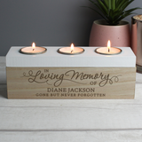 personalised wooden memorial tealight holder showing the engraving on the side