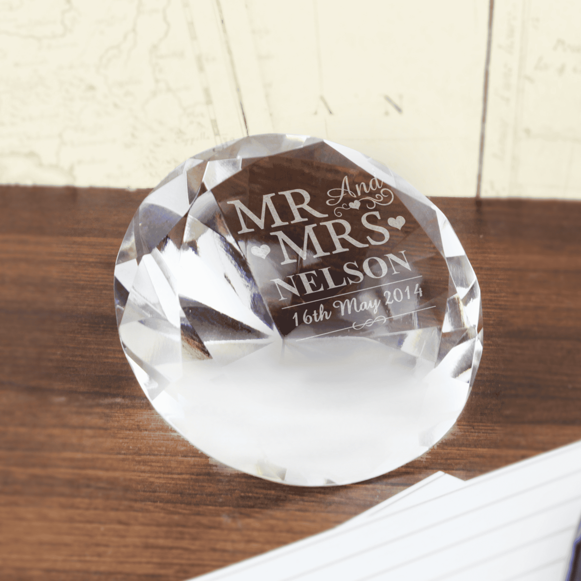 personalised mr and mrs paperweight with any surname and date engraved on it