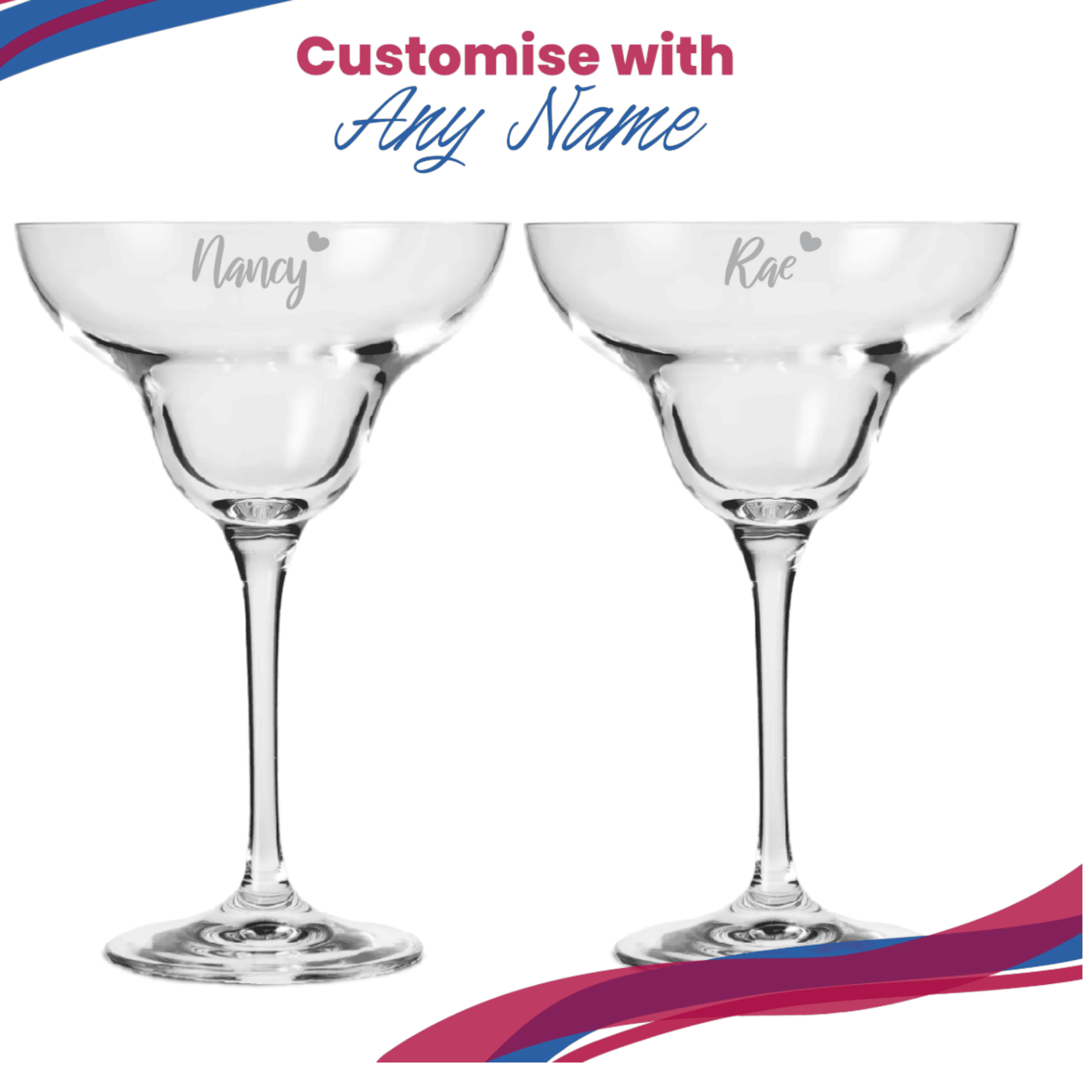 personalised margarita glass with name and heart design