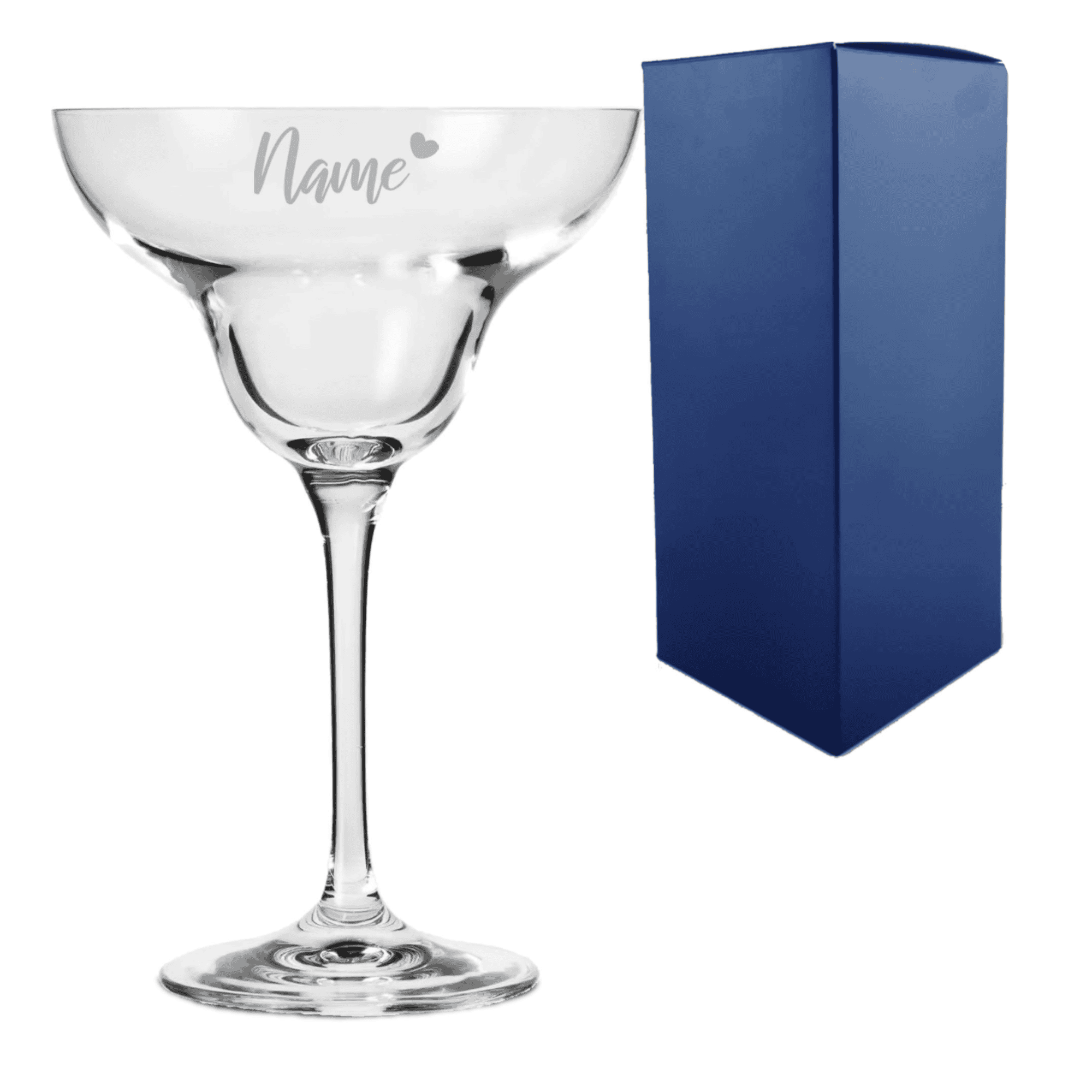 personalised margarita glass with name and heart design