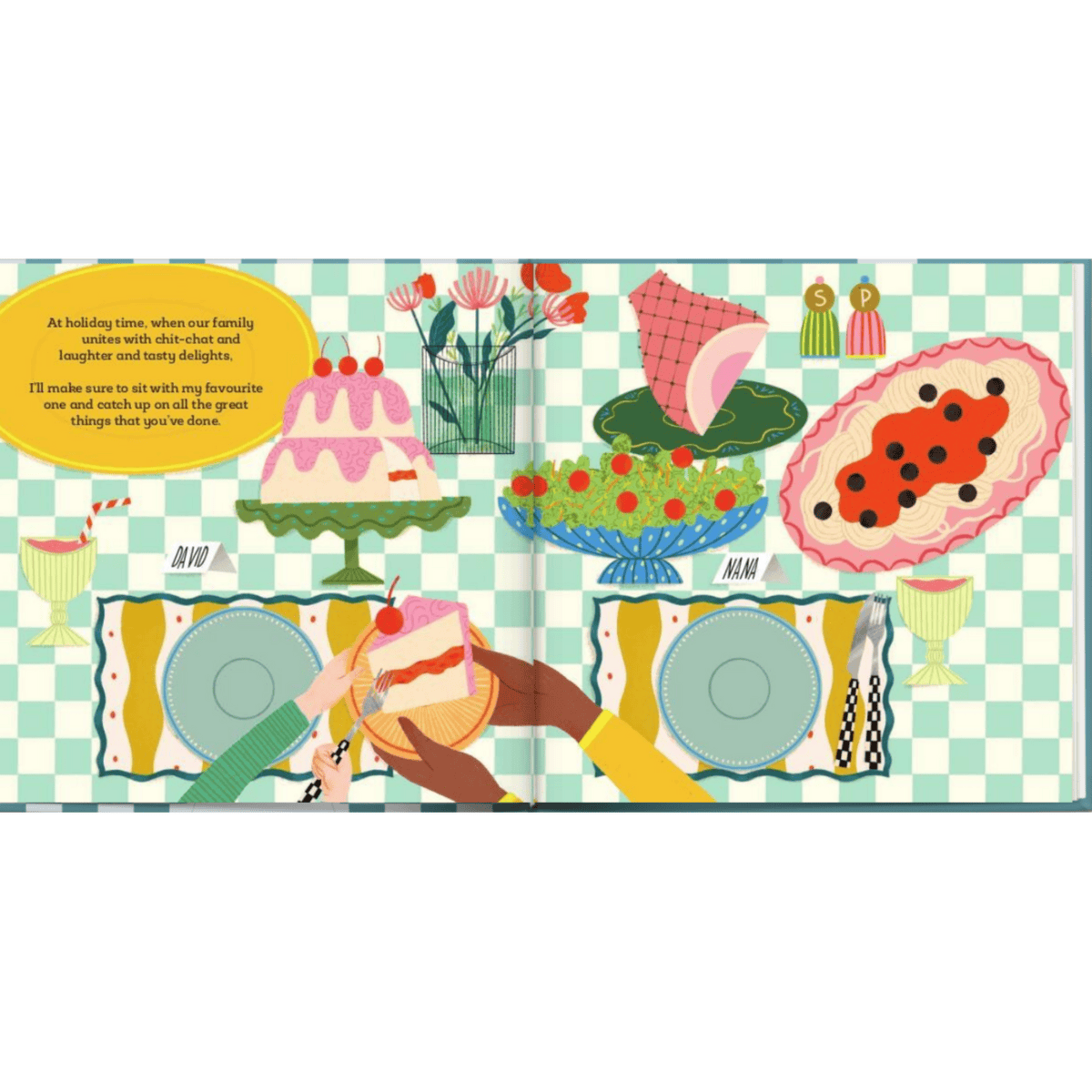 illustrations of the inside of the personalised book Granny Loves Me book.