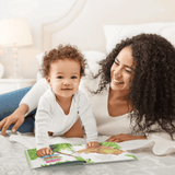 woman and child reading the personalised new cutie in town story together