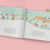 personalised new cutie in town showing the inside of the book with the illustrations and the child's name personalised on the pages