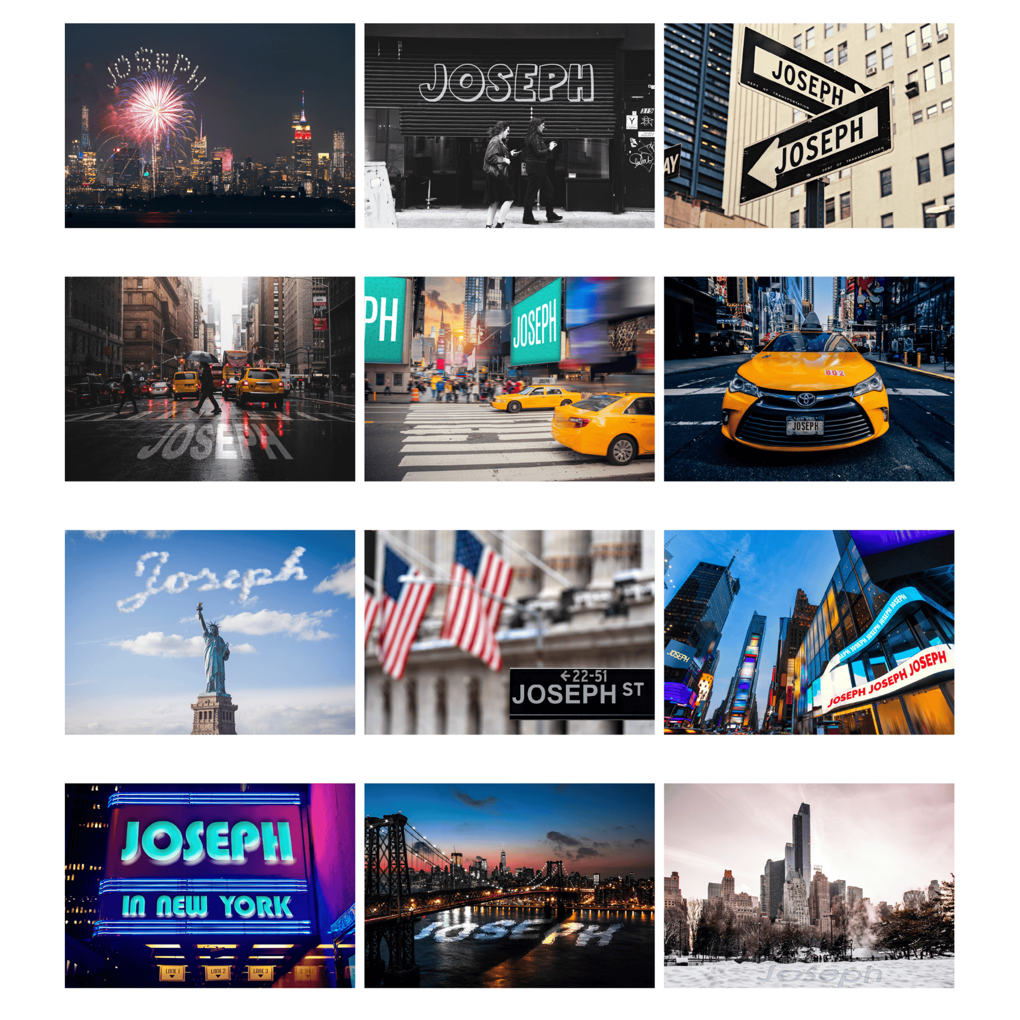 personalised a4 wall calendar of new york with the person's name on every page