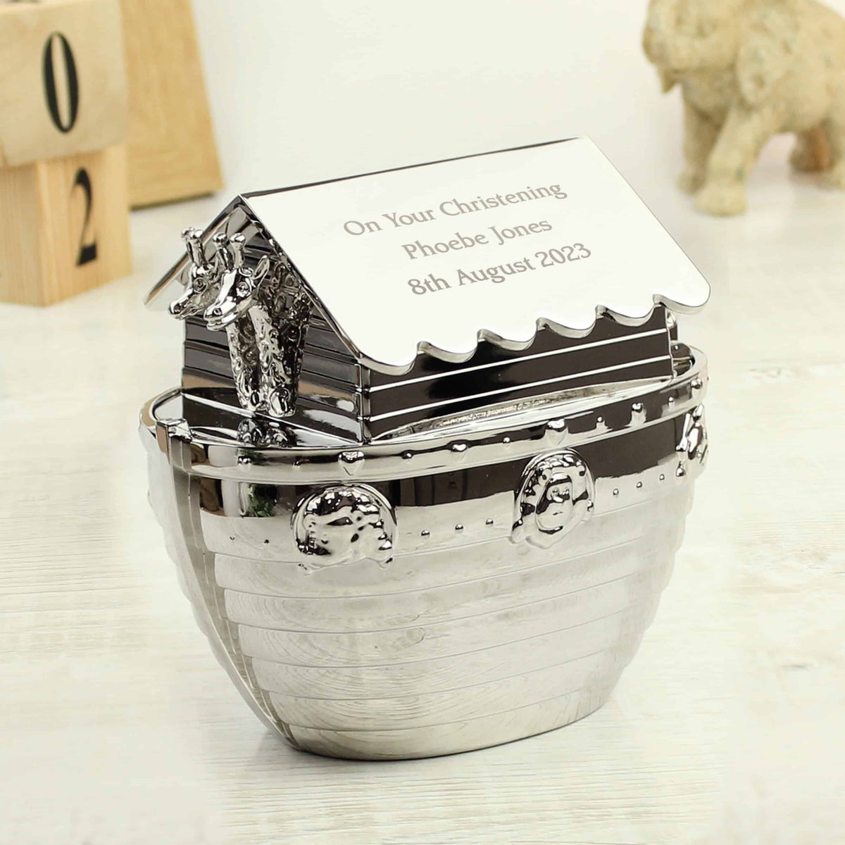 Personalised Silver Noah's Ark Money Box | CalEli Gifts