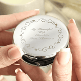 personalised ornate heart compact mirror with any message engraved over 4 lines