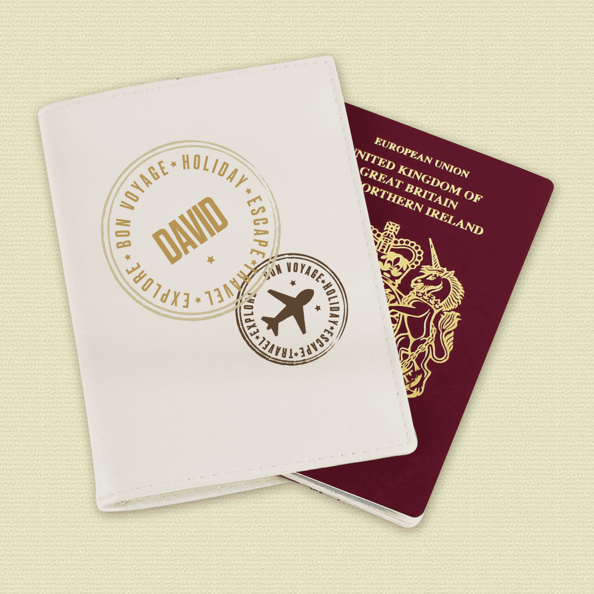 personalised cream passport cover with any name personalised on the cover