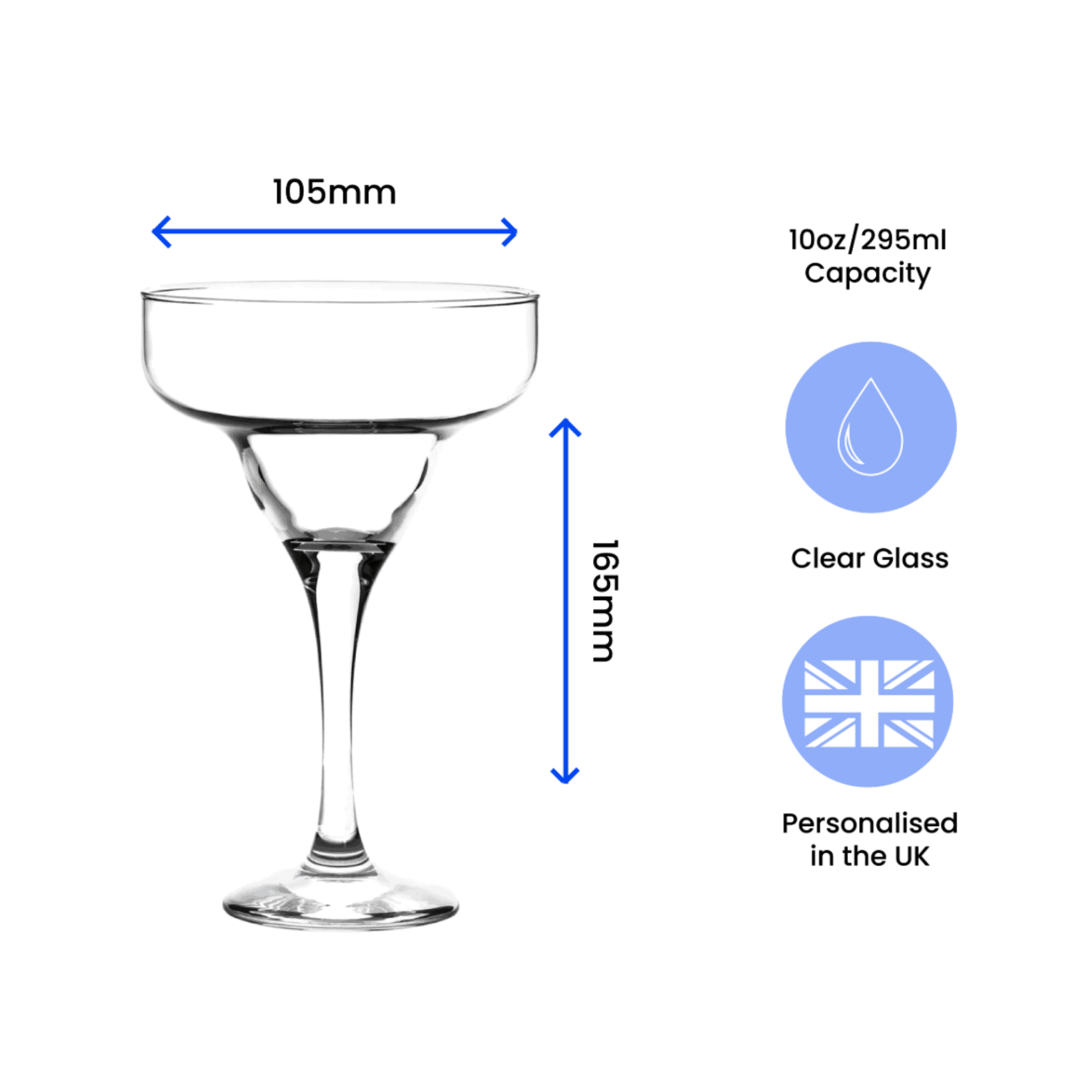 personalised 295ml margarita glass engraved with any message