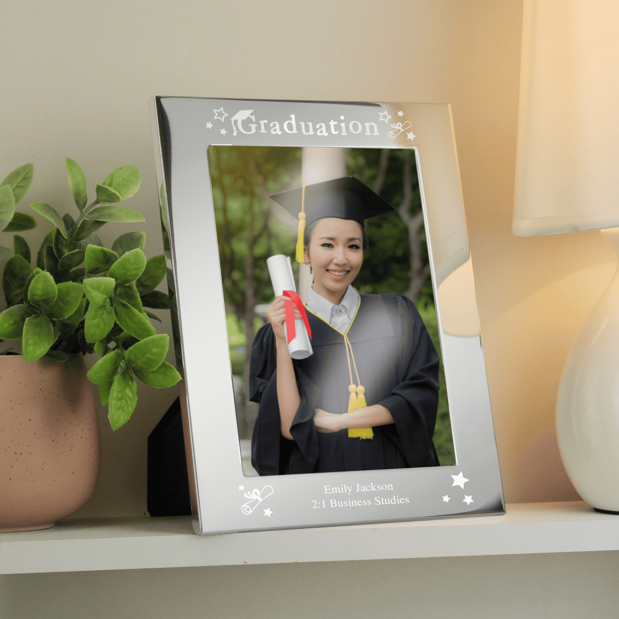 personalised graduation 5x7 photo frame with any message engraved over 2 lines under the photo