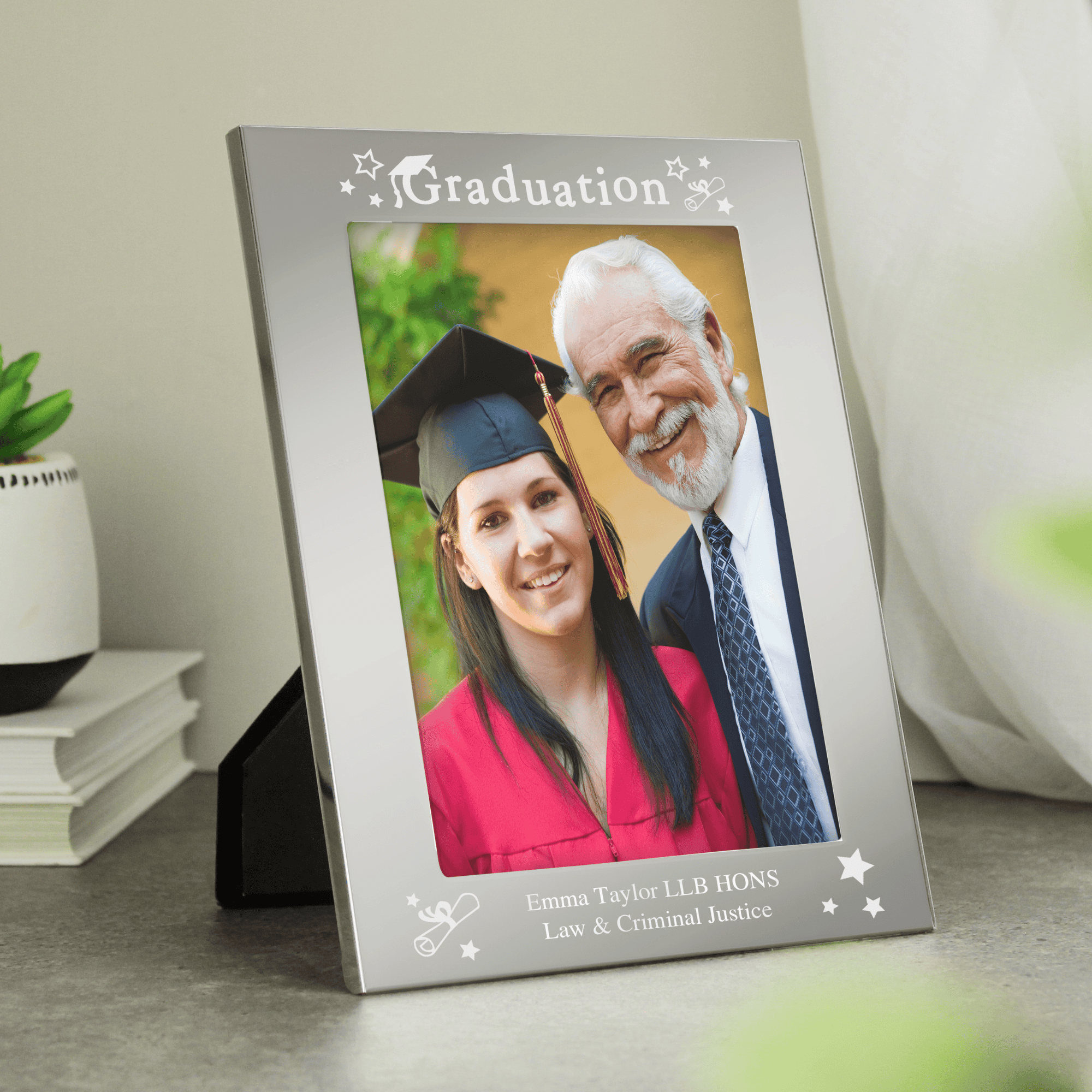 personalised graduation 5x7 photo frame with any message engraved over 2 lines under the photo