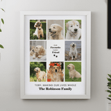 personalised white frame multi photo collage with space for 8 photos.