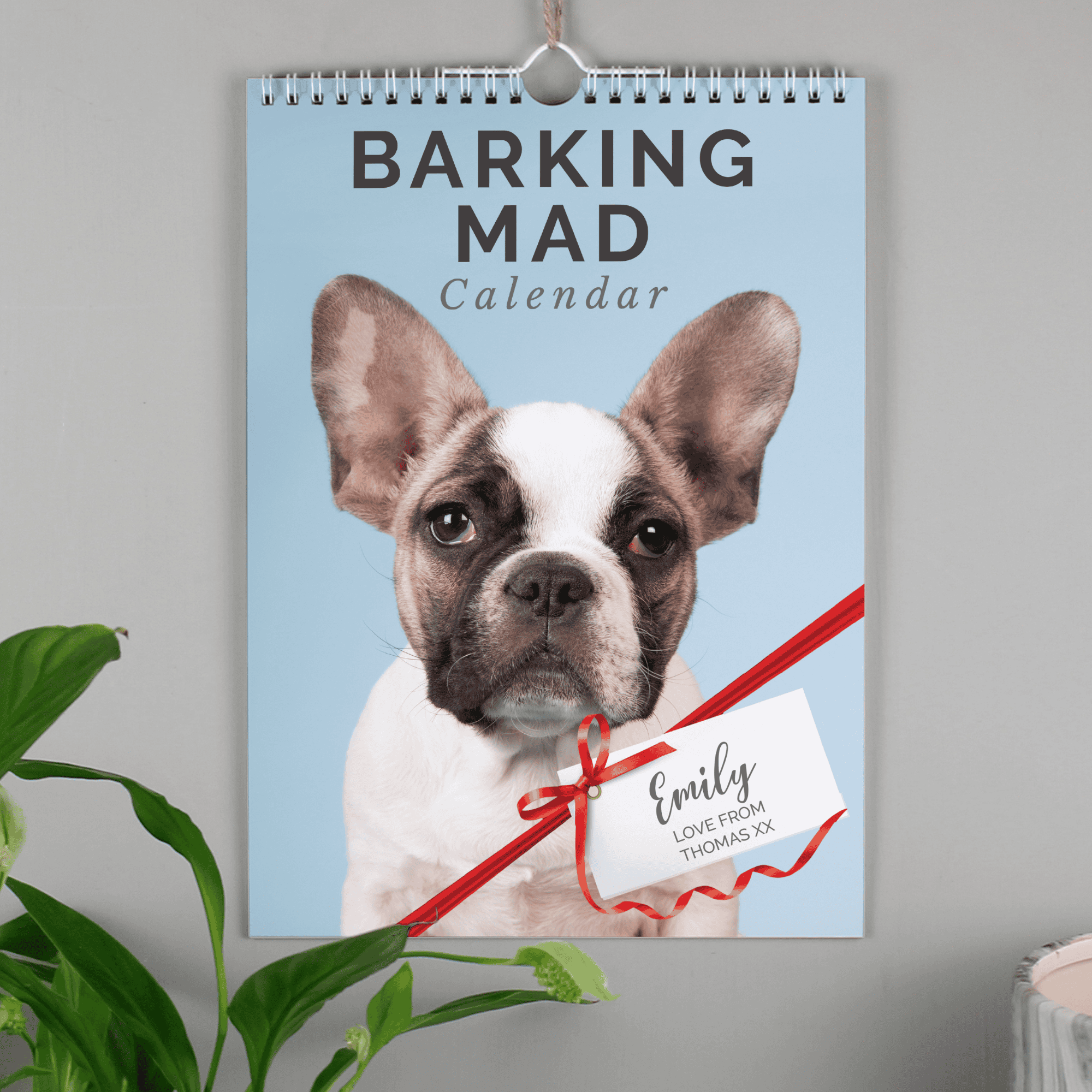 personalised a4 dog wall calendar with any name personalised on each month