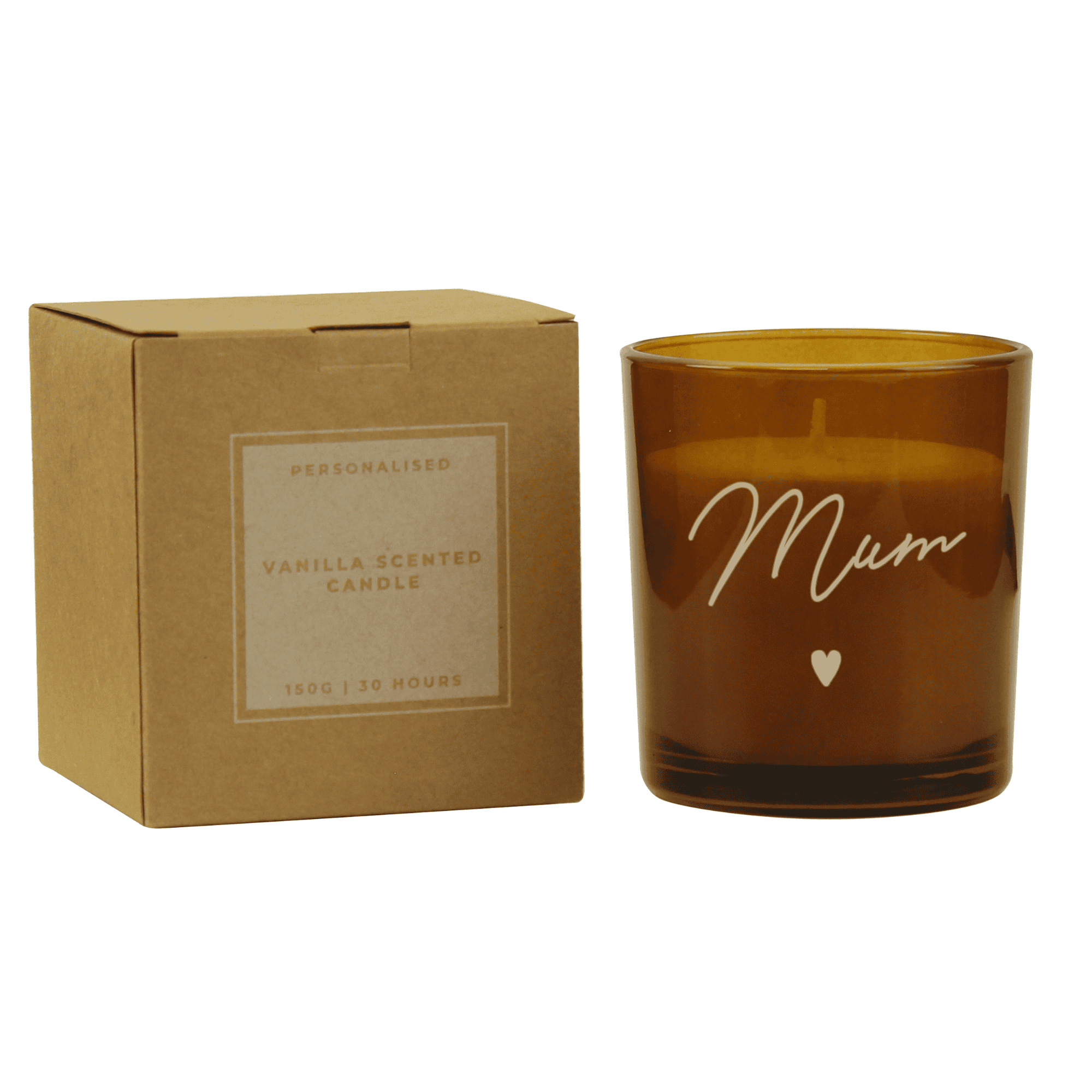 personalised amber glass candle jar with gift box