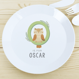 personalised plastic toddler plate with any name and initial on the centre of the plate