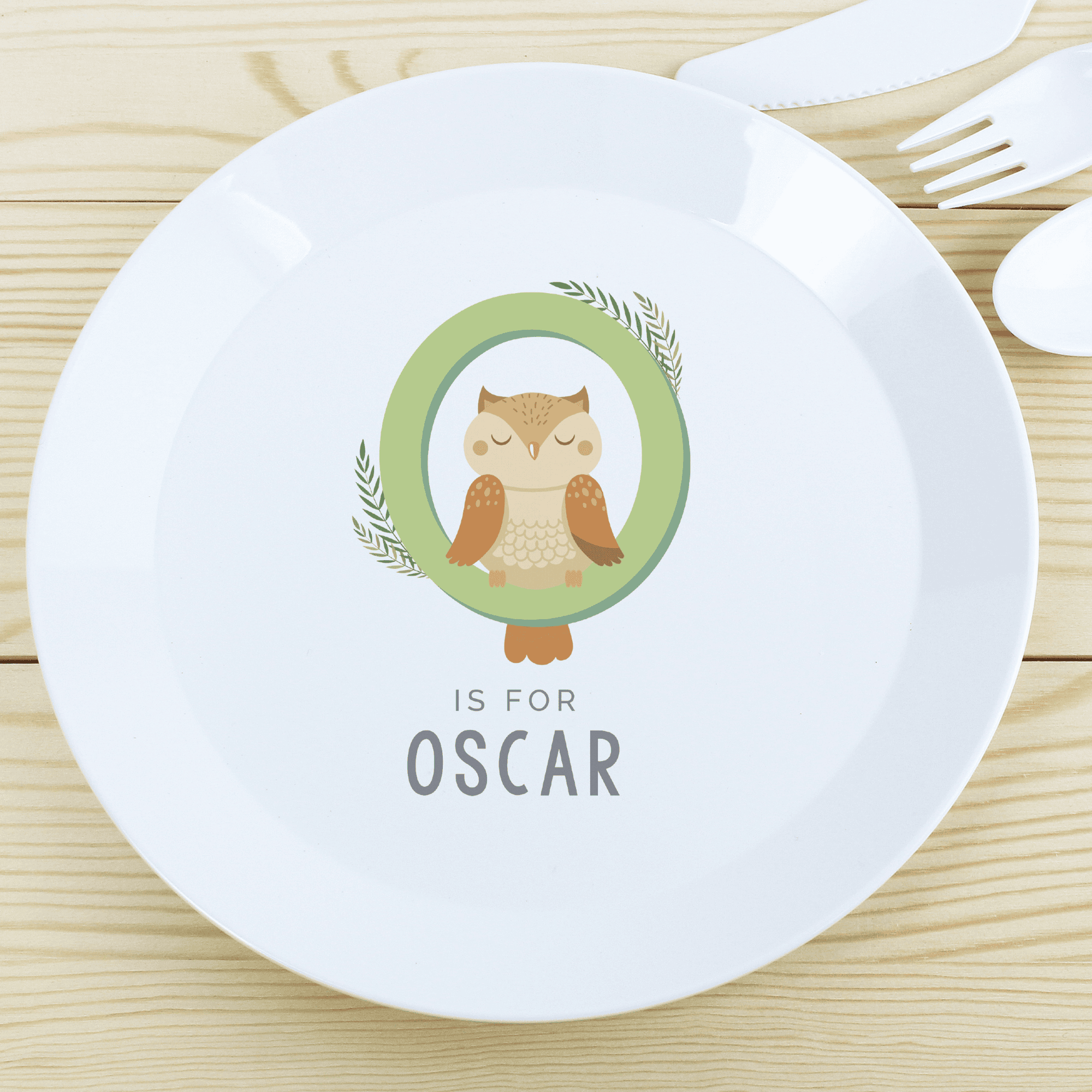 personalised plastic toddler plate with any name and initial on the centre of the plate