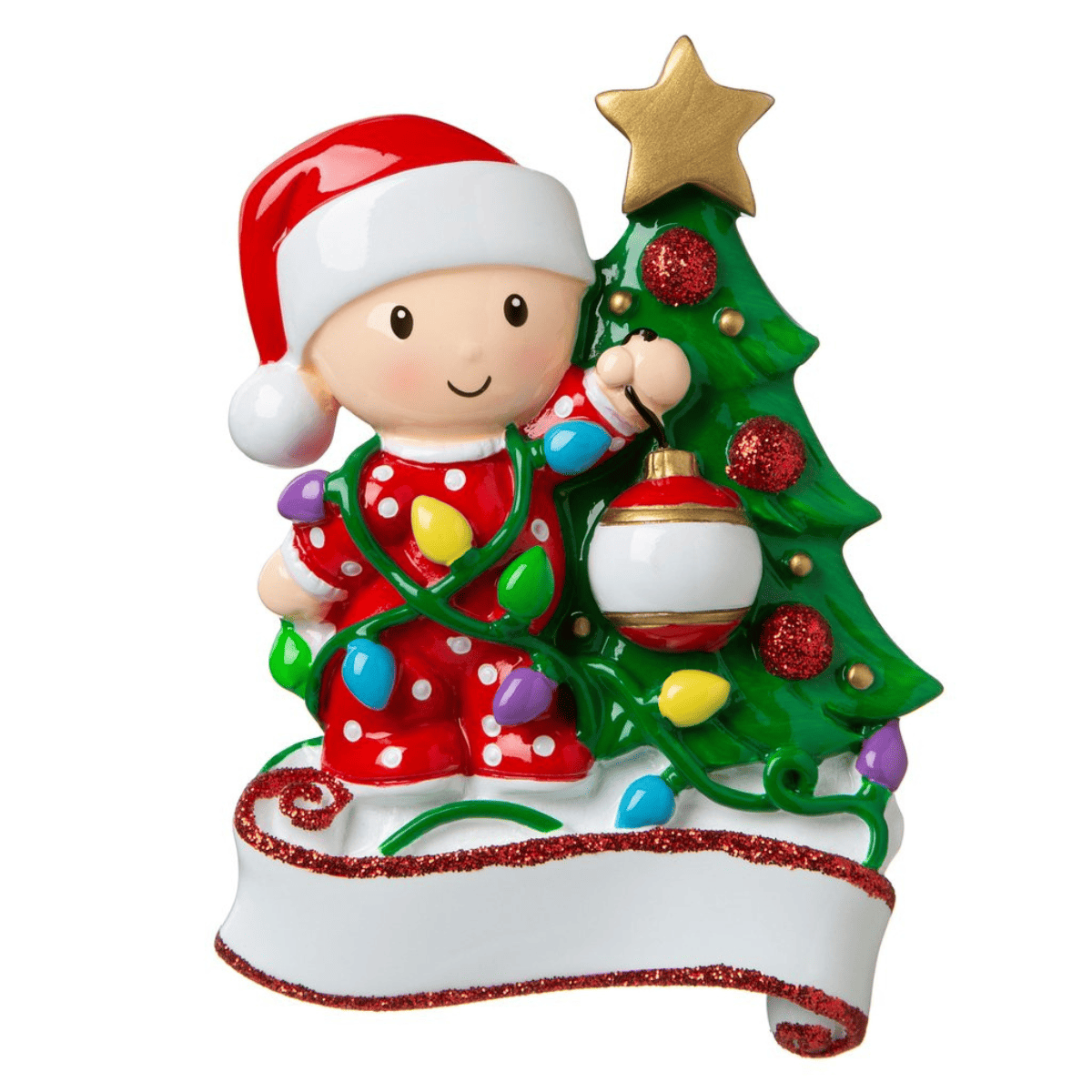 personalised baby decorating a tree christmas tree ornament