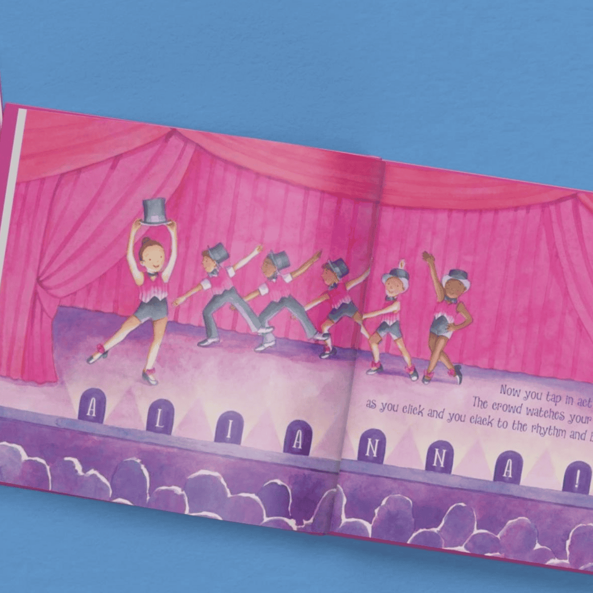 personalised I'm a little dancer book showing the inside of the book with the illustrations and the child's name personalised on it