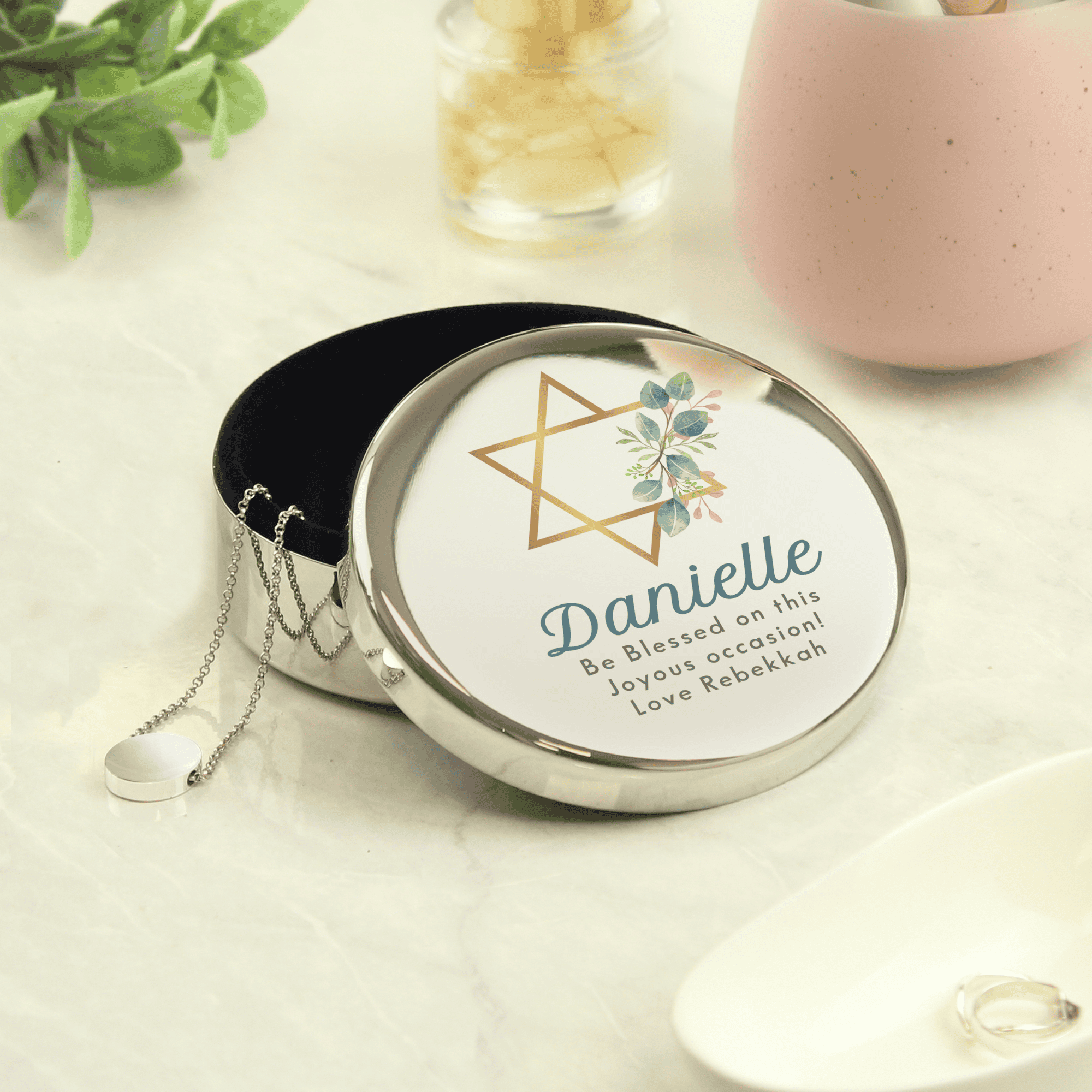 Personalised Bat Mitzvah Round Trinket
