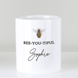 personalised bee-utiful ceramic storage pot with a bee on the front and any name personalised on it