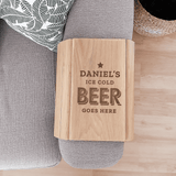 personalised beer goes here wooden sofa tray with any name on it