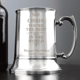 personalised best in the world steel tankard engraved with any name and message over 2 lines
