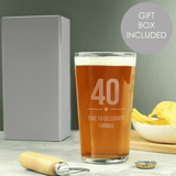 personalised big age birthday pint glass engraved with a message