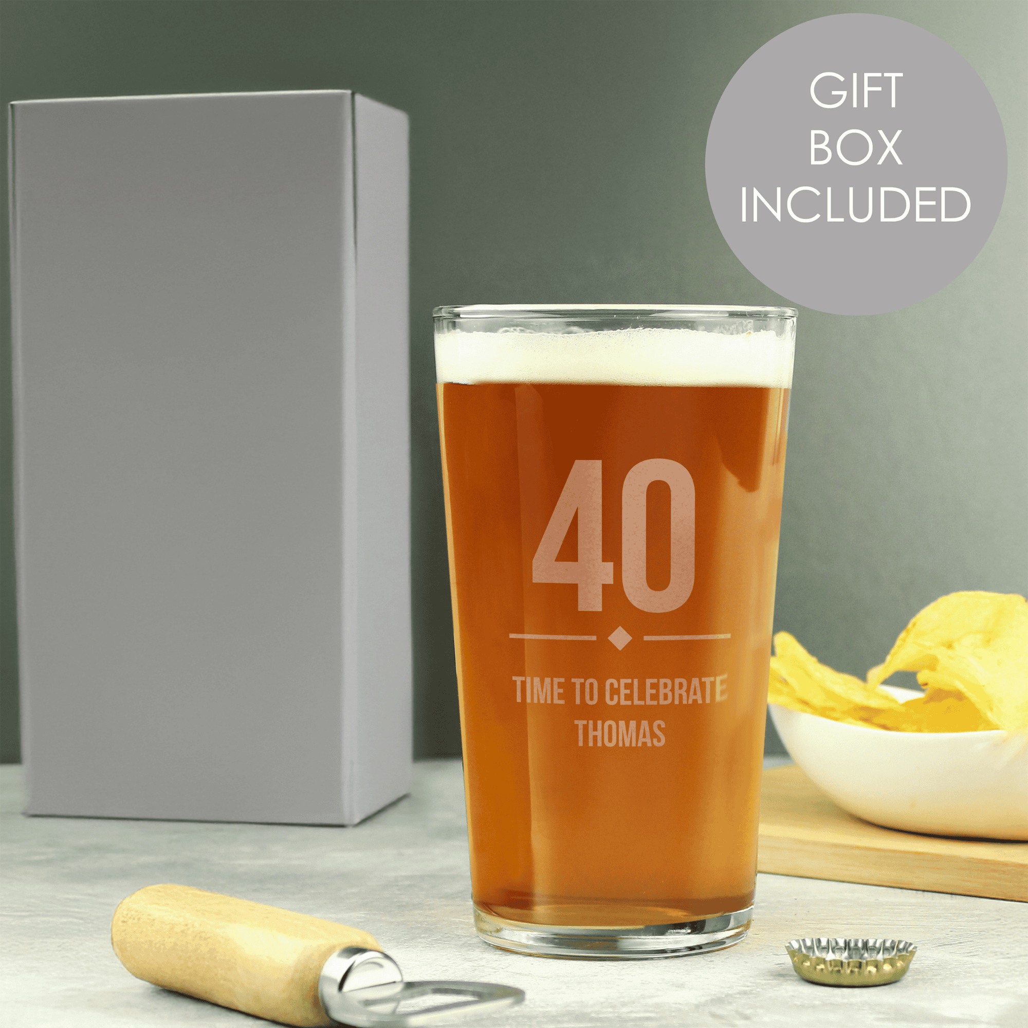 personalised big age birthday pint glass engraved with a message
