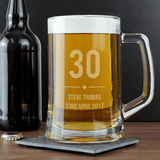 personalised big age glass stern, the age is in large font on the front with a message over 2 lines underneath