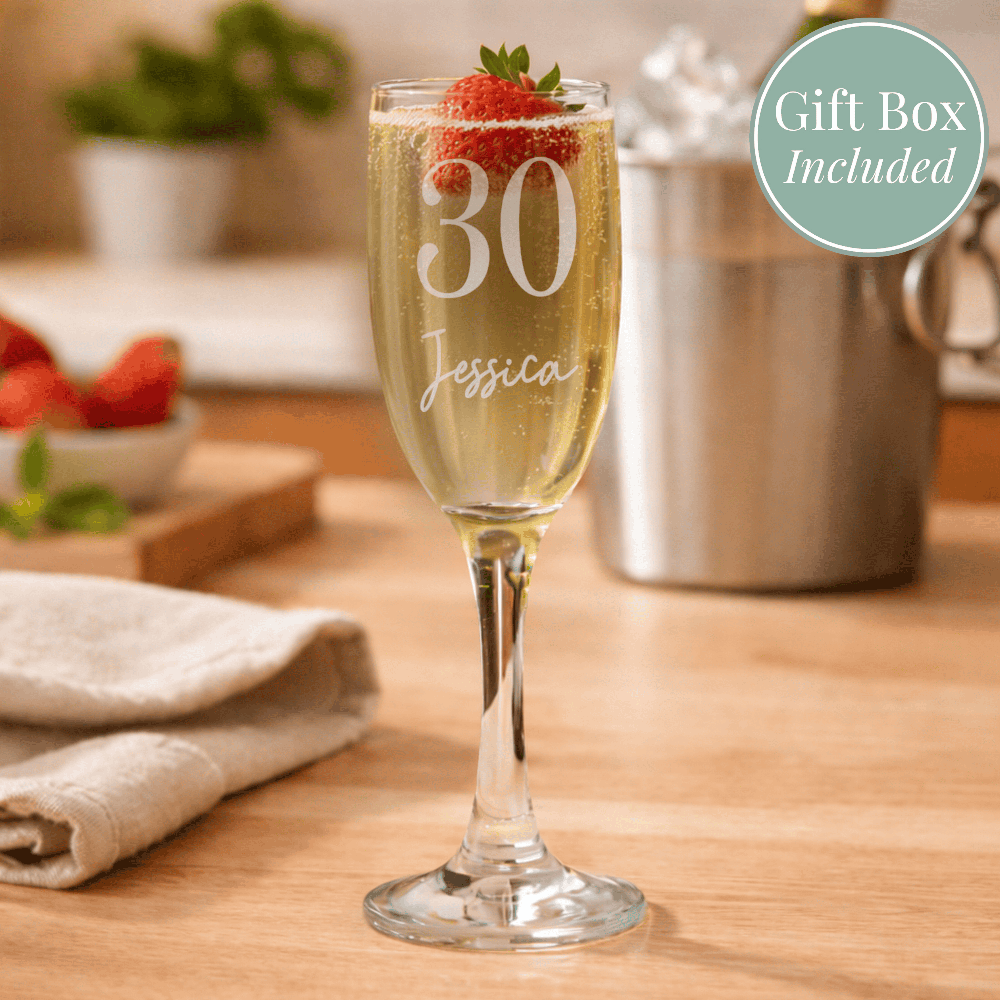 personalised big age and number glass flute