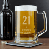 personalised big age glass stern, the age is in large font on the front with a message over 2 lines underneath