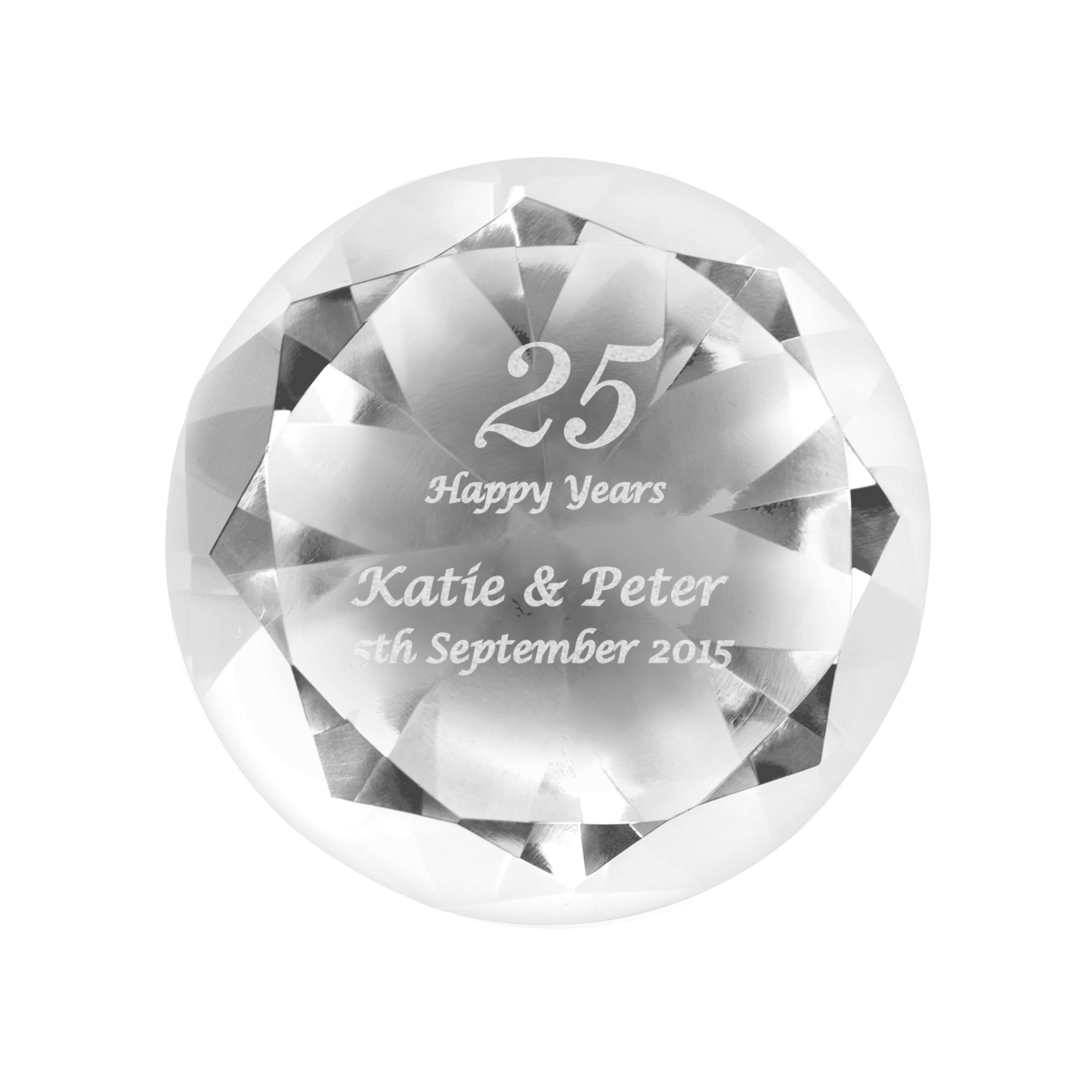 personalised big number diamond paperweight engrved with a big number and a message over 3 lines