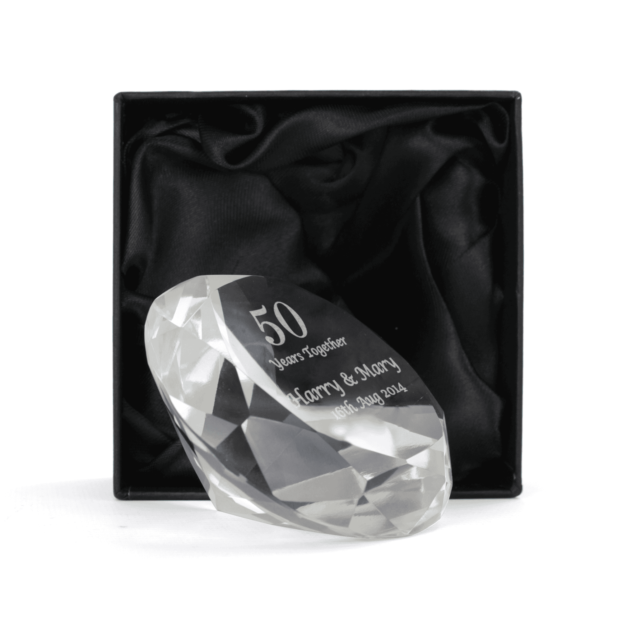 personalised big number diamond paperweight engrved with a big number and a message over 3 lines