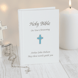 personalised blue cross bible personalised with any message over 3 lines on the front cover.