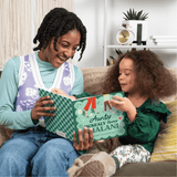 A child and their aunt reading the personalised book together