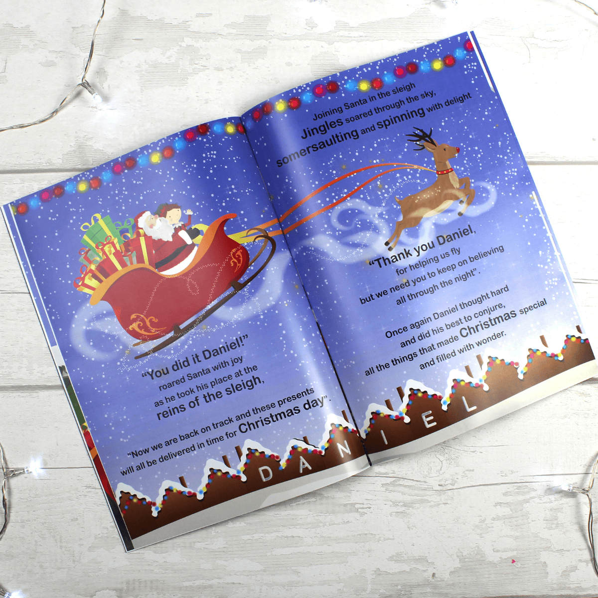 personalised children's christmas book showing an inside page with the child's name personalised on it