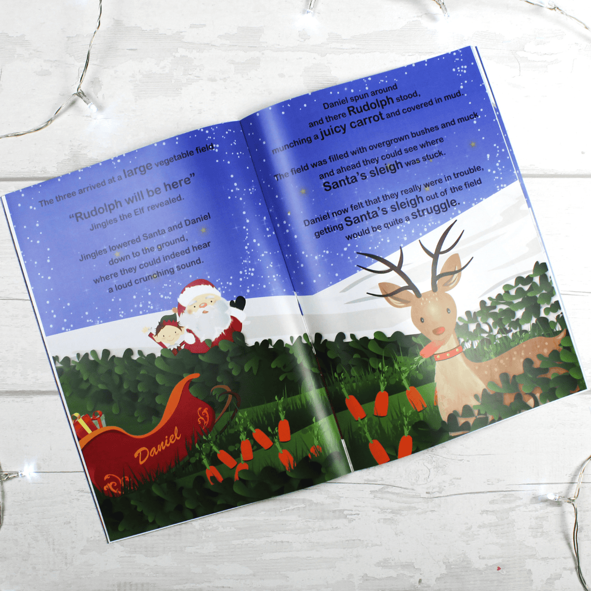 personalised children's christmas book showing an inside page with the child's name personalised on it