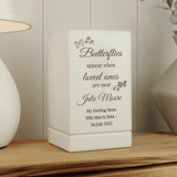 personalised butterflies appear memorial wooden urn with a name in larger font and any message over 3 lines underneath
