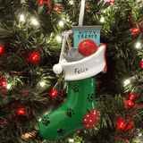 personalised cat christmas tree decoration in the shape of a stocking