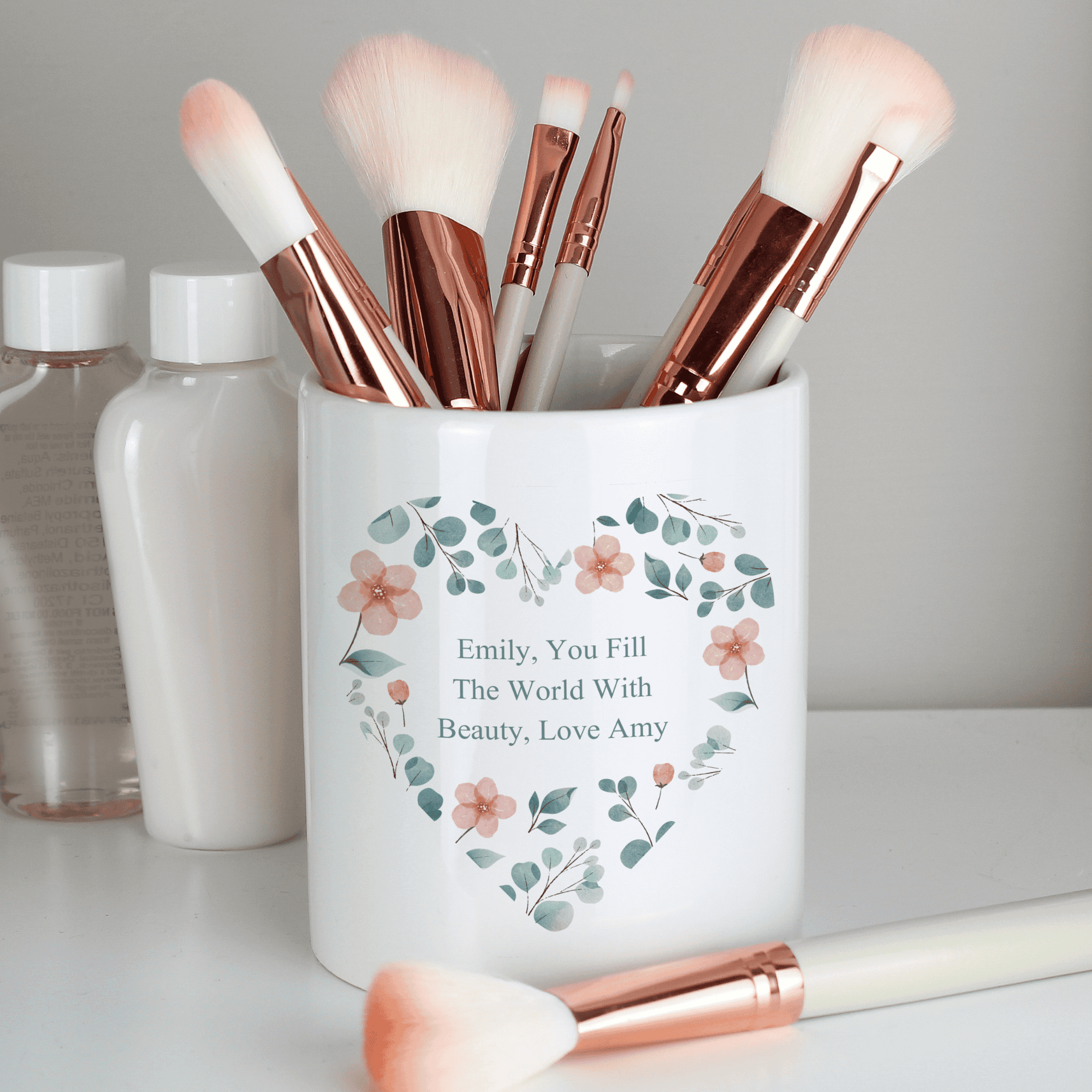 personalised floral heart storage pot with any message over 3 lines