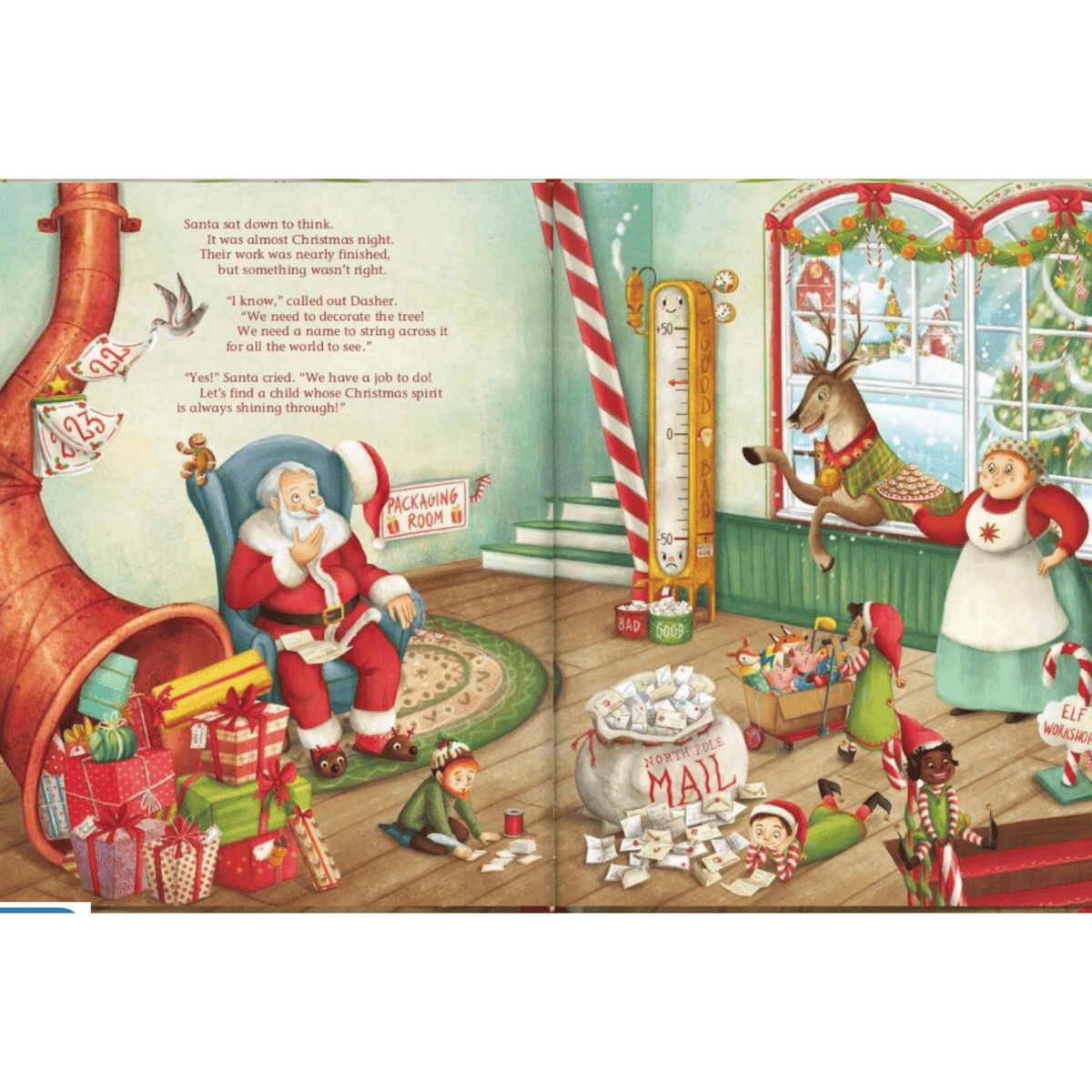 My very own personalised christmas story book showing the illustrations inside with the child's name personalised on the pages