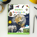 personalised children's encyclopedia showing the child's name on the front cover