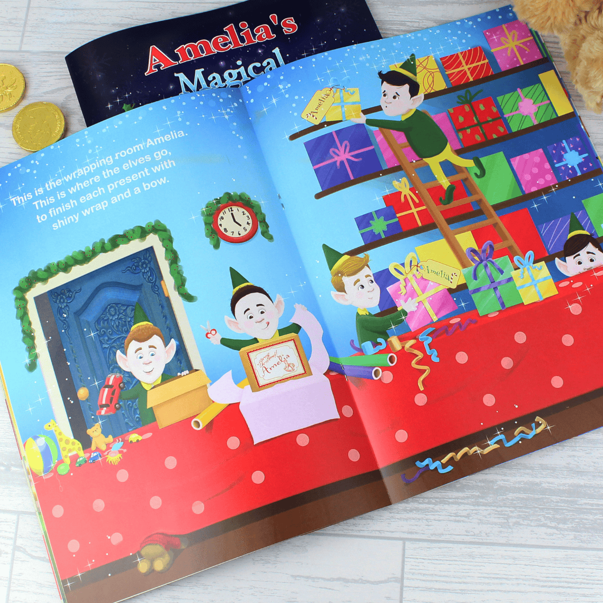 personalised christmas story book showing the inside of the book