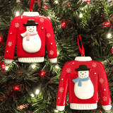 personalised christmas jumper tree decoration with 2 designs shown
