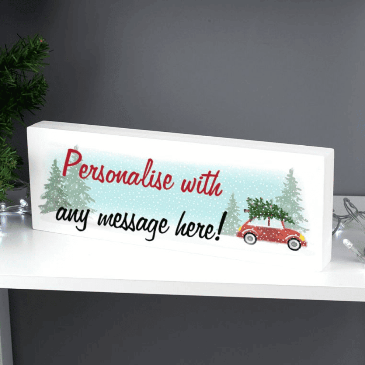 Personalised Christmas wooden block sign showing that it can be personalised over 2 lines