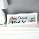 Personalised Christmas wooden block sign showing that it can be personalised over 2 lines