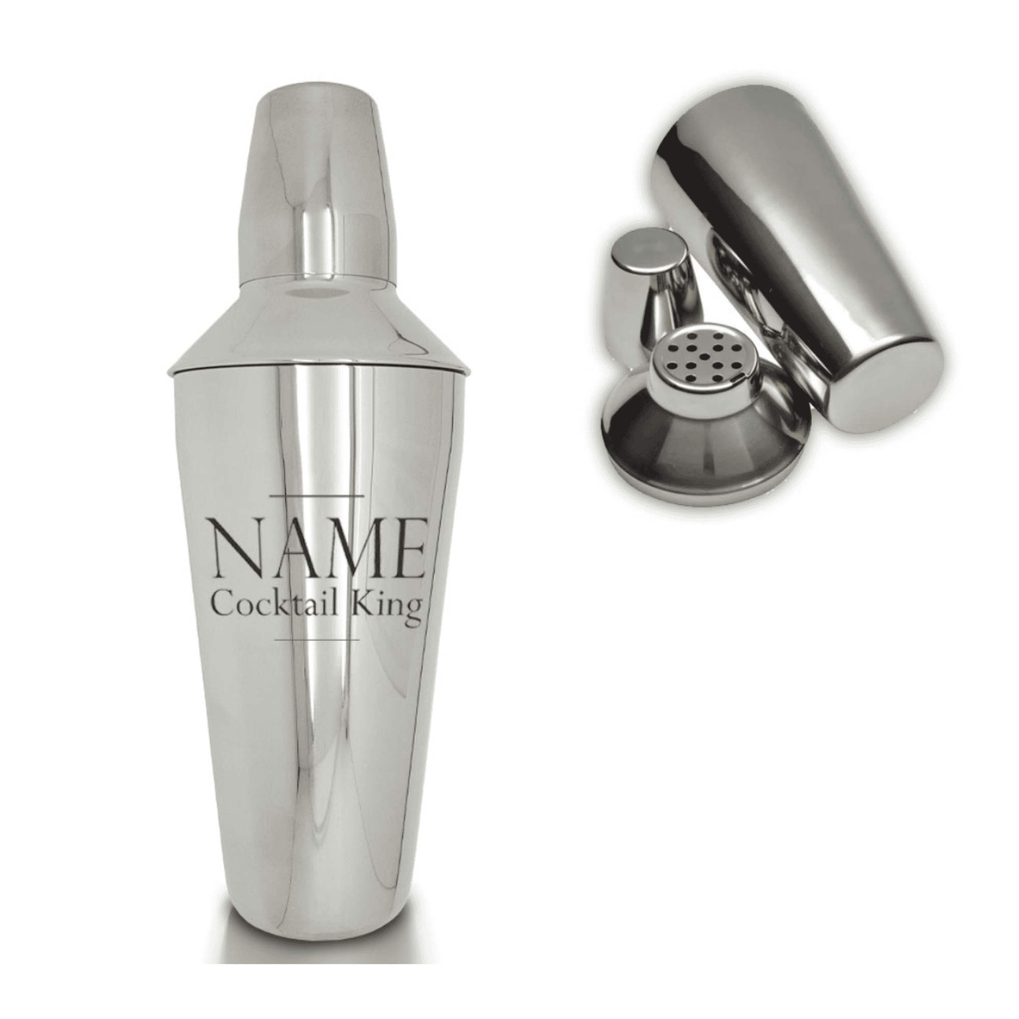 personalised cocktail king shaker any name engraved on the shaker underneath the fixed text