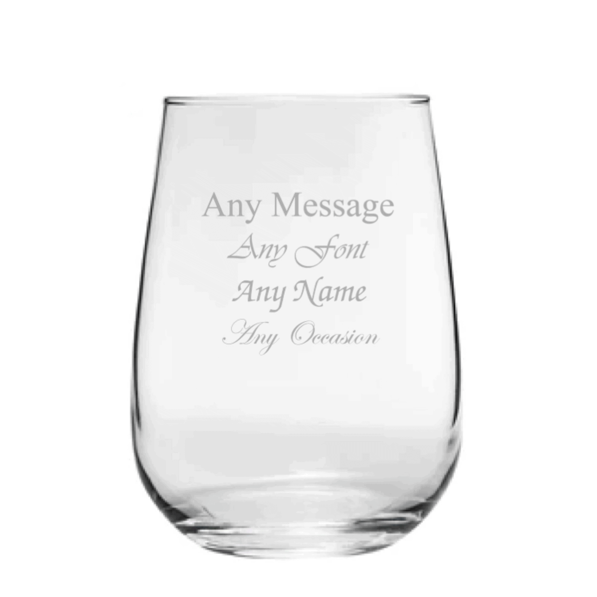 personalised corto stemless glass engraved with any message over 4 lines