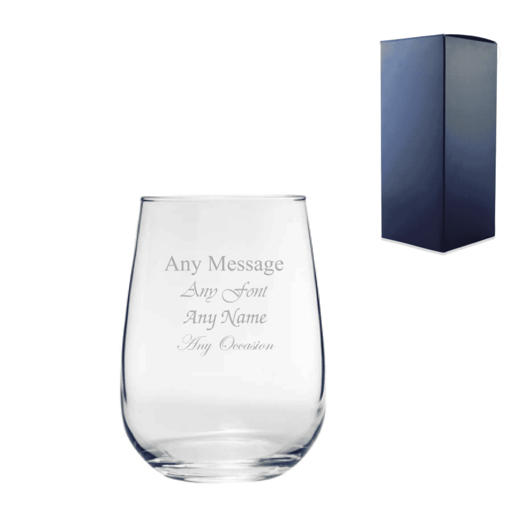 personalised corto stemless glass engraved with any message over 4 lines