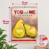 personalised couple calendar with the couples names on each month
